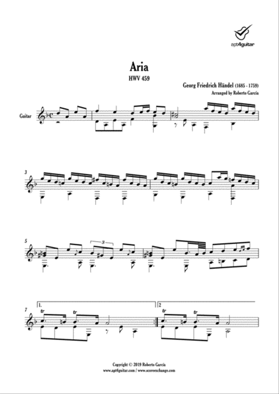 Aria HWV 459 Classical Guitar scores gallery preview page 2