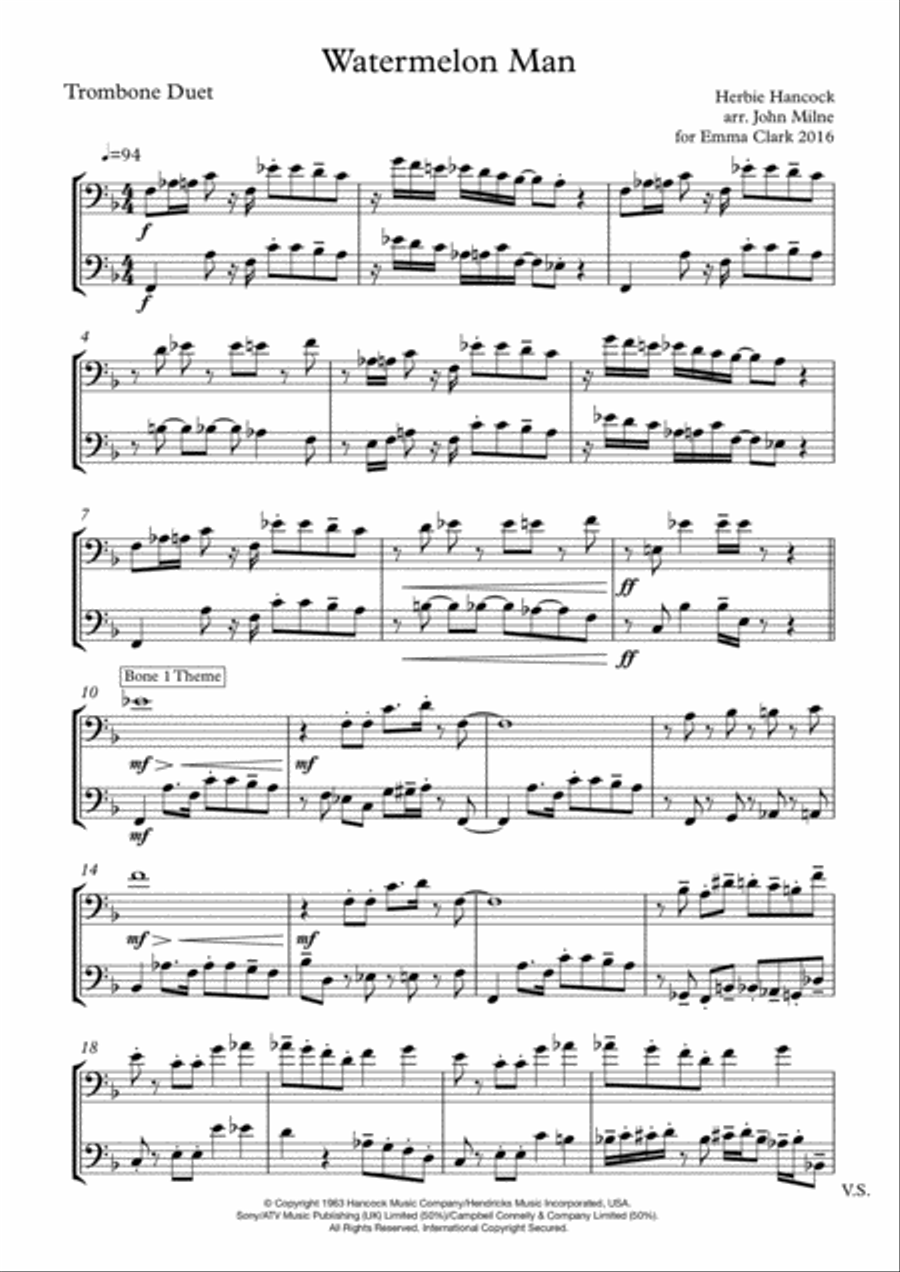 Watermelon Man Trombone Duet scores gallery preview page 2