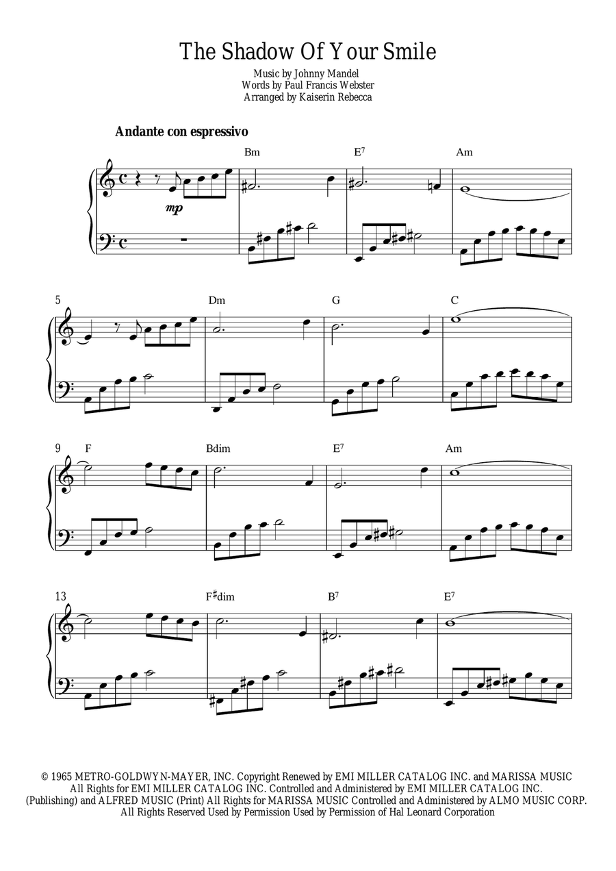 The Shadow Of Your Smile Piano Method scores gallery preview page 1