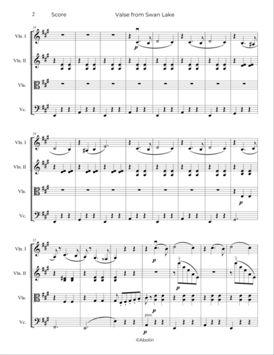 Tchaikovsky: Waltz from Swan Lake - String Quartet String Quartet scores gallery preview page 3