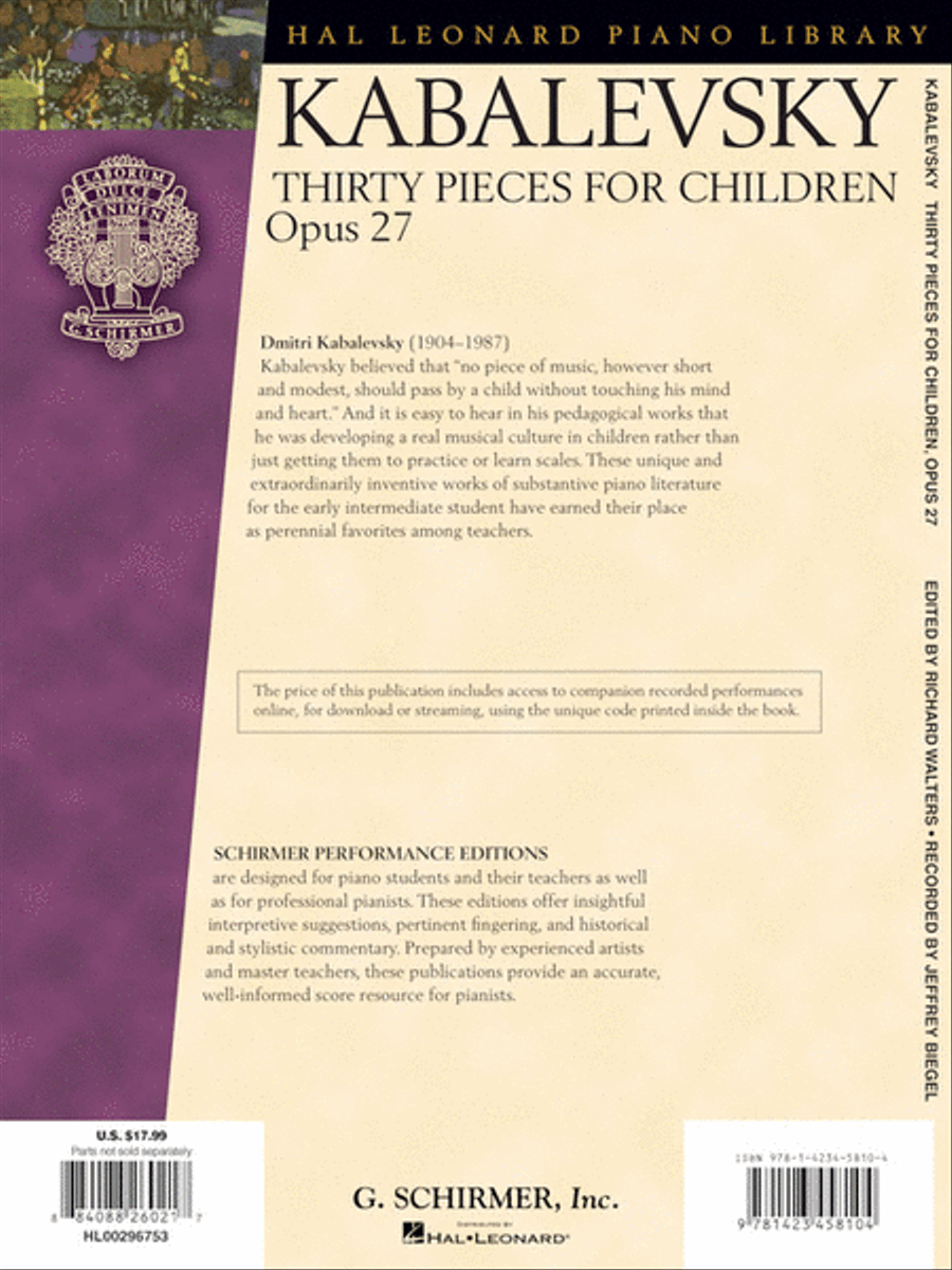 Dmitri Kabalevsky – Thirty Pieces for Children, Op. 27 image number null