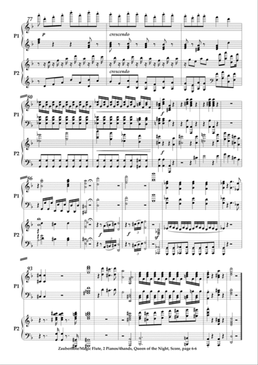 Magic Flute / Zauberflöte: Queen of the Night (Revenge Aria) / Königin der Nacht (Rachearie) 2 Pianos, 4-Hands scores gallery preview page 6