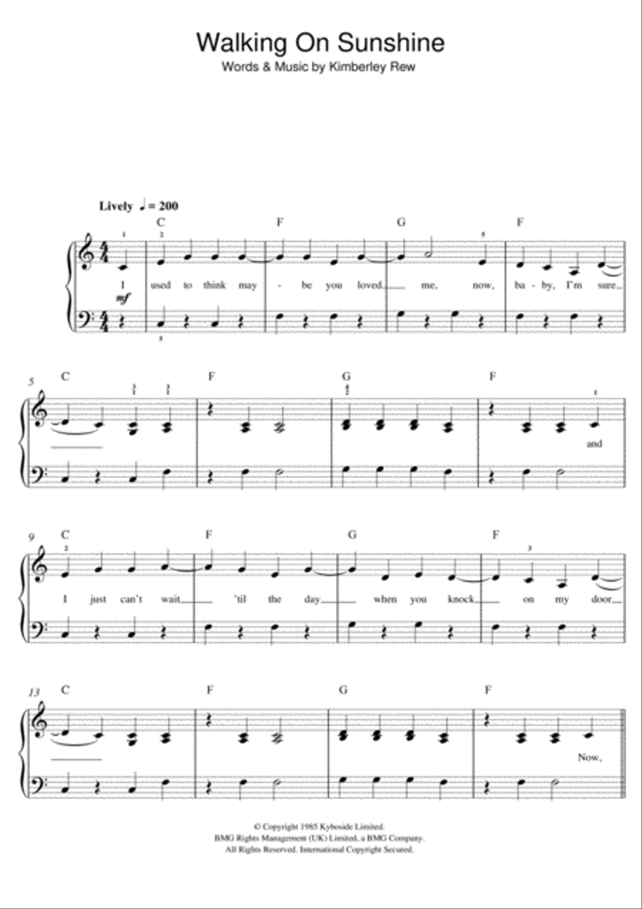 Walking On Sunshine Piano scores gallery preview page 1