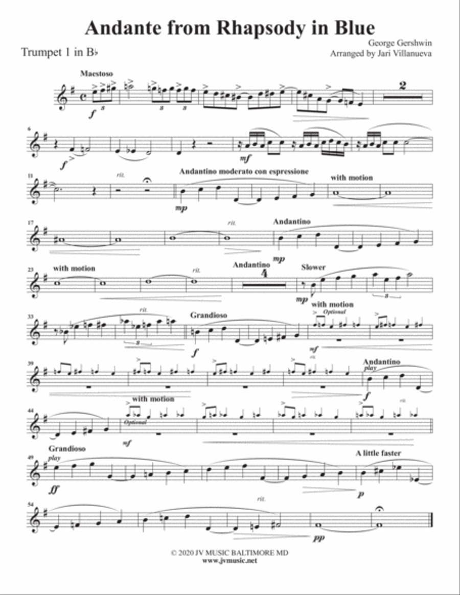 Andante from Rhapsody in Blue for Brass Quintet Andante from Rhapsody in Blue for Brass Quintet Brass Quintet scores gallery preview page 6