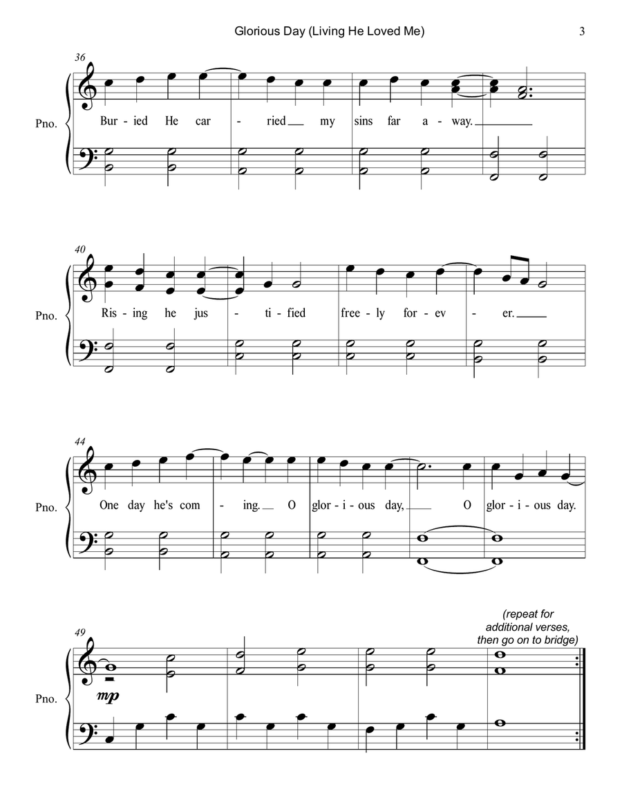 Glorious Day (Living He Loved Me) Easy Piano scores gallery preview page 3