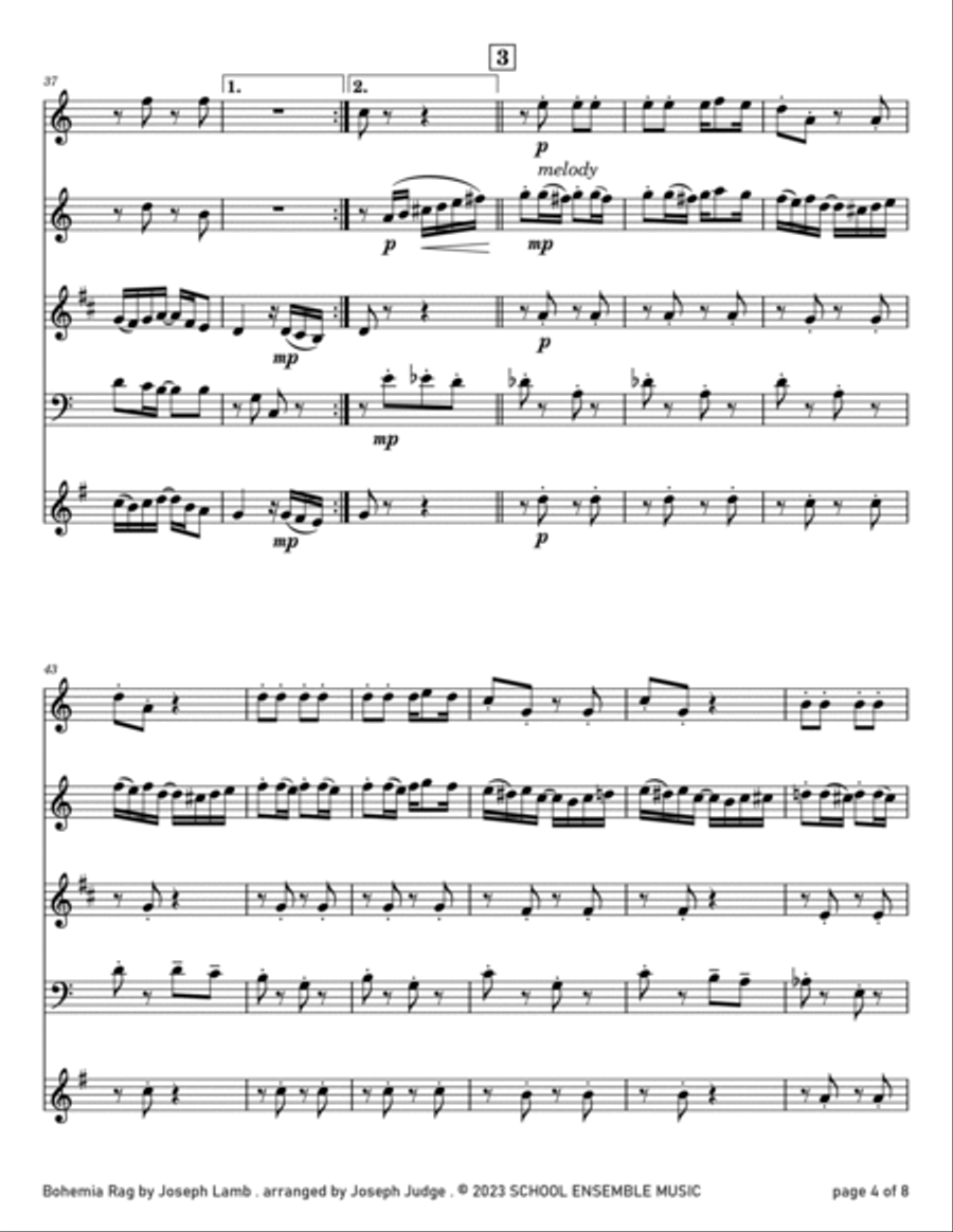 Bohemia Rag by Joseph Lamb for Woodwind Quartet in Schools Woodwind Quartet scores gallery preview page 4