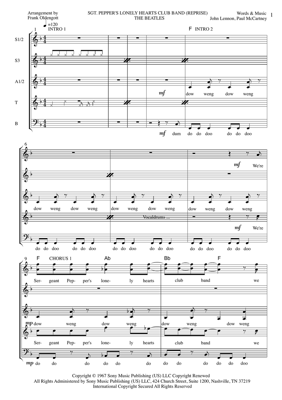 Sgt. Pepper's Lonely Hearts Club Band (Reprise) 4-Part scores gallery preview page 1