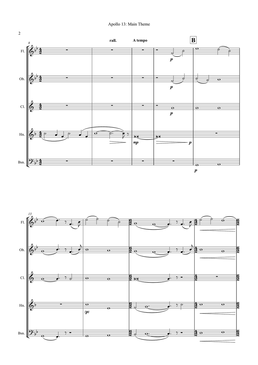 Main Title - Apollo 13 Woodwind Quintet scores gallery preview page 4