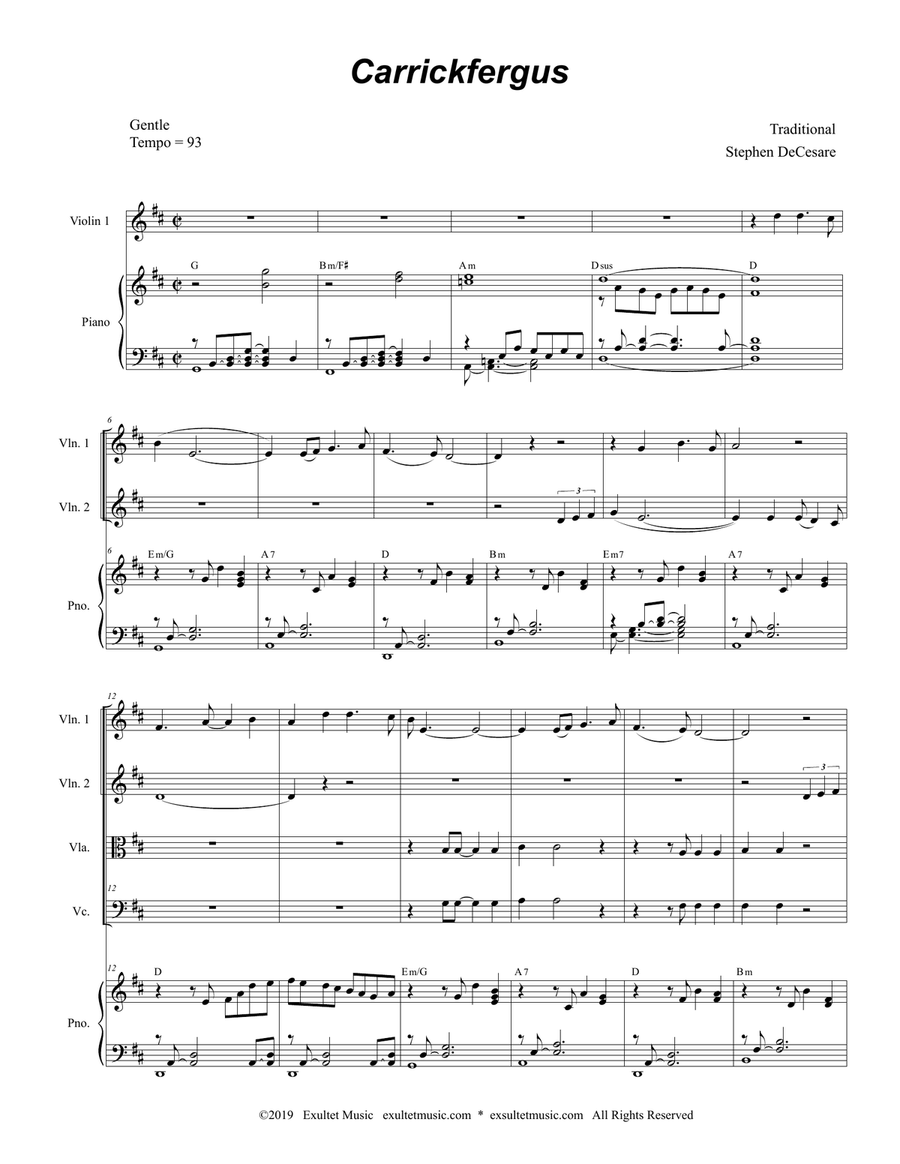 Carrickfergus (for String Quartet and Piano) Piano Quintet scores gallery preview page 2