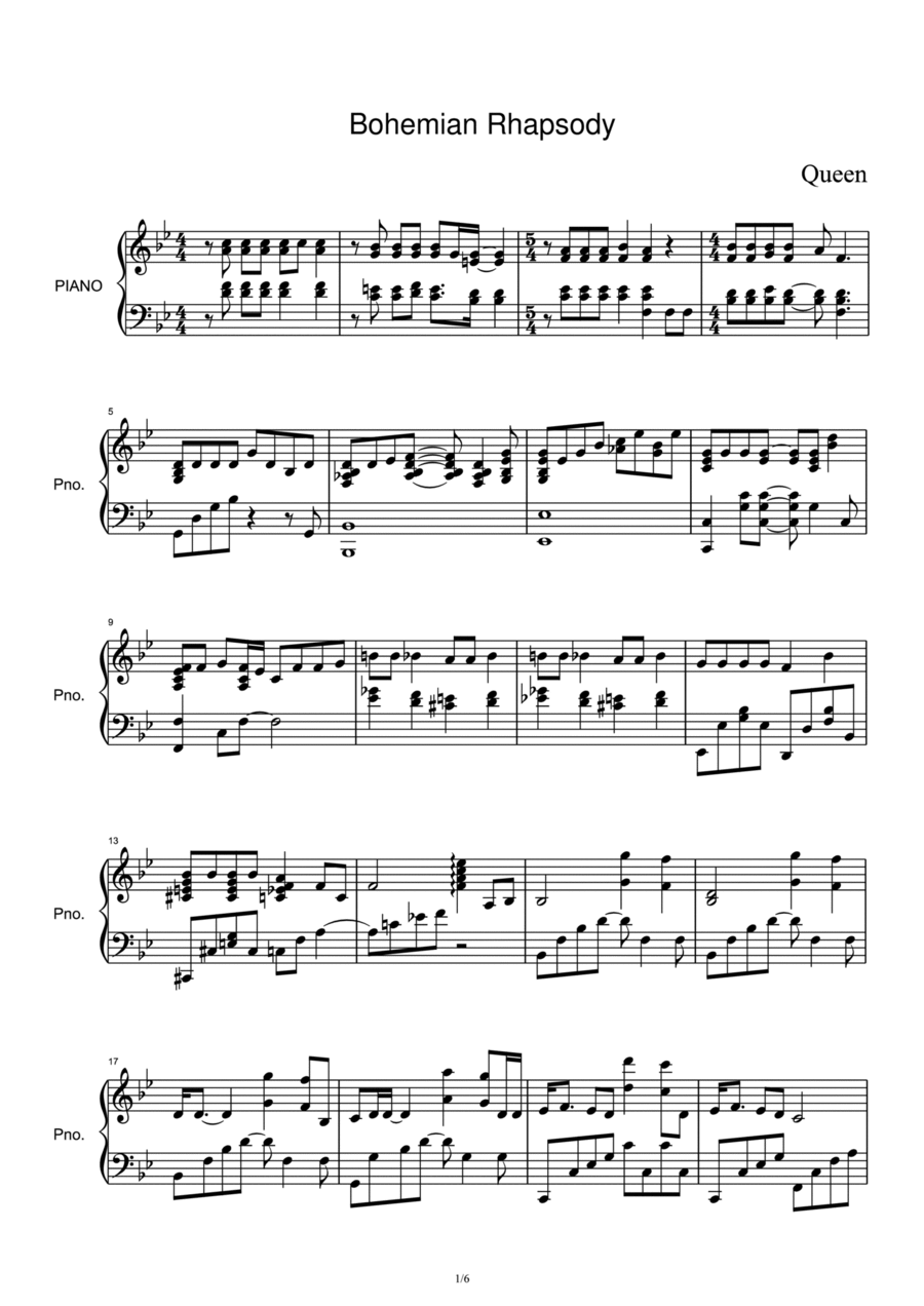 Bohemian Rhapsody Bohemian Rhapsody Piano Solo scores gallery preview page 1
