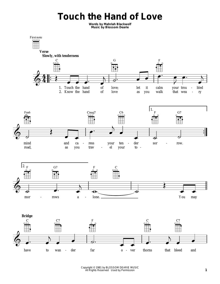 Touch The Hand Of Love Touch The Hand Of Love Ukulele scores gallery preview page 1