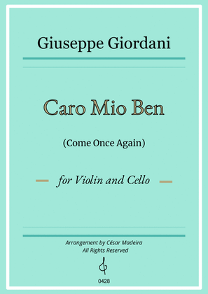 Caro Mio Ben (Come Once Again) - Violin and Cello (Full Score and Parts)