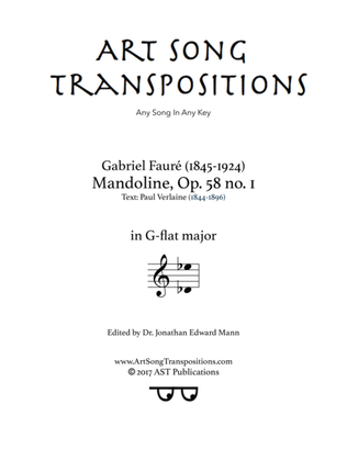 Book cover for FAURÉ: Mandoline, Op. 58 no. 1 (transposed to G-flat major)