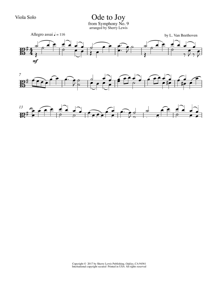 Ode To Joy from Symphony No. 9 for Viola Solo image number null
