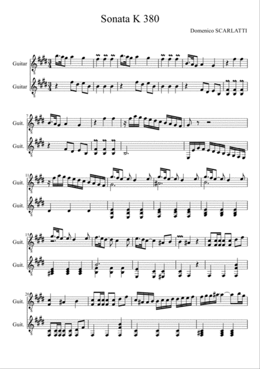Sonata K380 Classical Guitar scores gallery preview page 1
