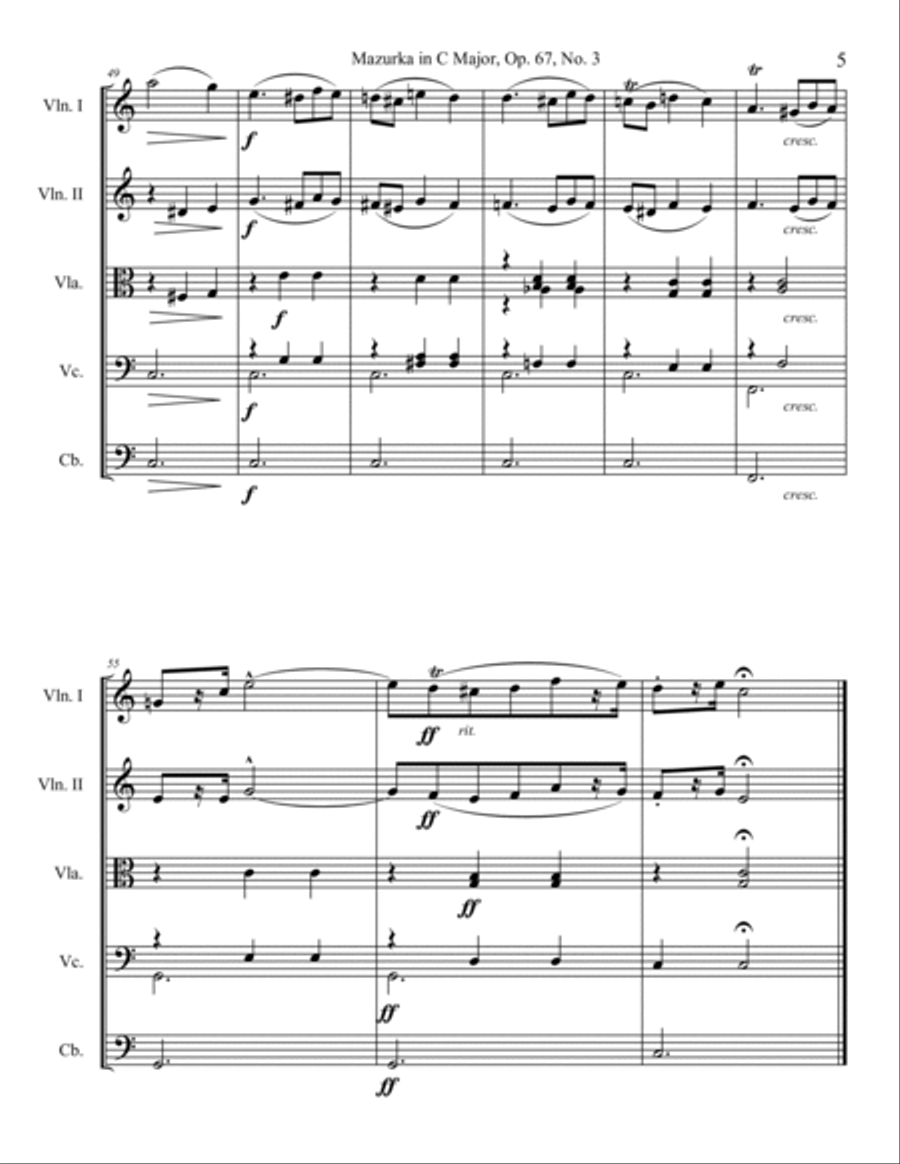 Mazurka in C Major, Op. 67, No. 3 String Orchestra scores gallery preview page 5