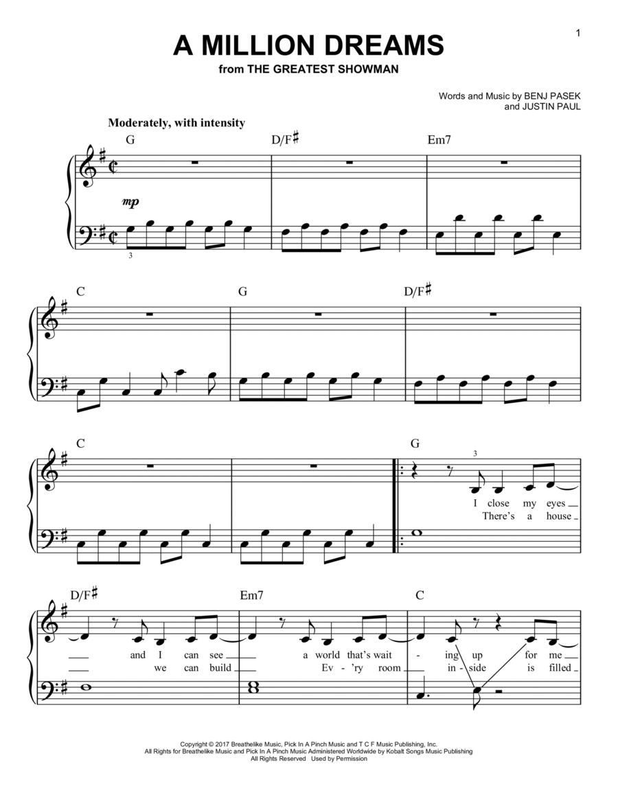 A Million Dreams (from The Greatest Showman) Easy Piano scores gallery preview page 1