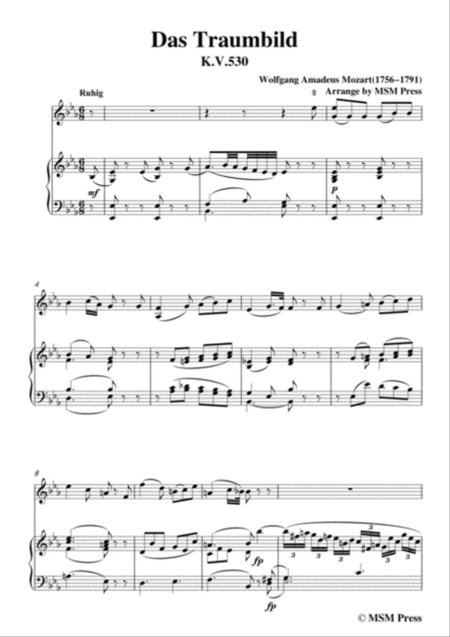 Mozart-Das traumbild,for Violin and Piano Violin Solo scores gallery preview page 3
