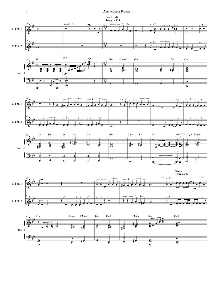 Arrivederci Roma (goodbye To Rome) Trumpet Duet scores gallery preview page 4