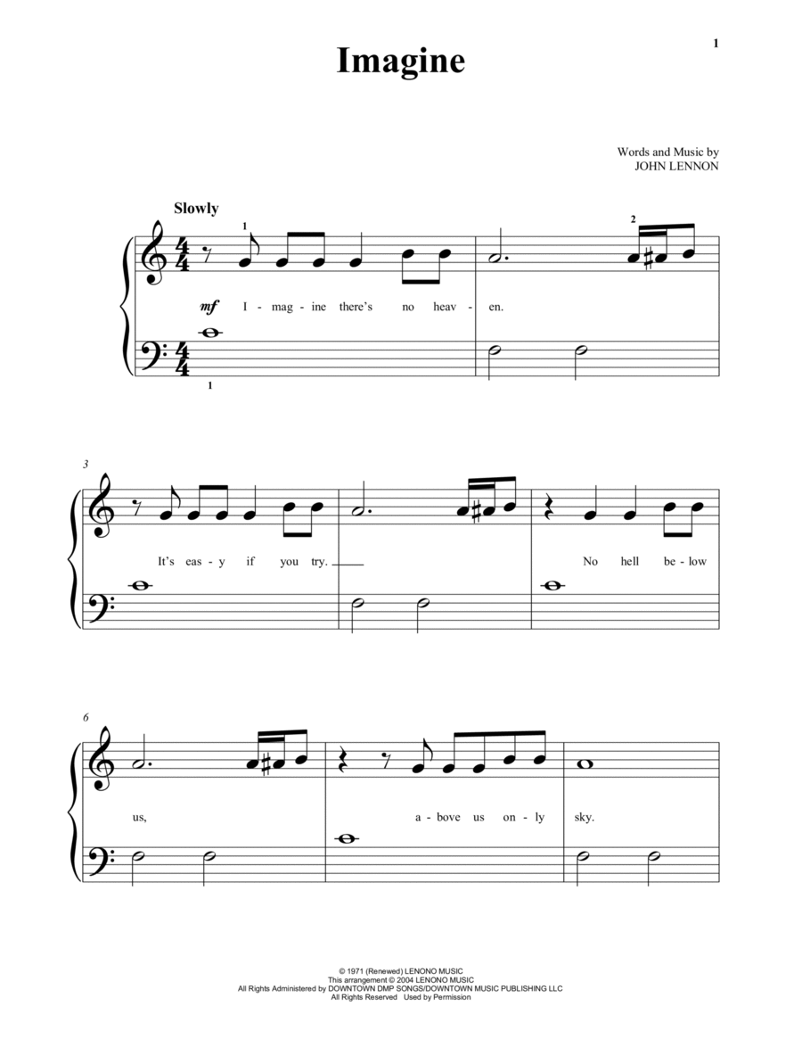Imagine Piano Solo scores gallery preview page 1