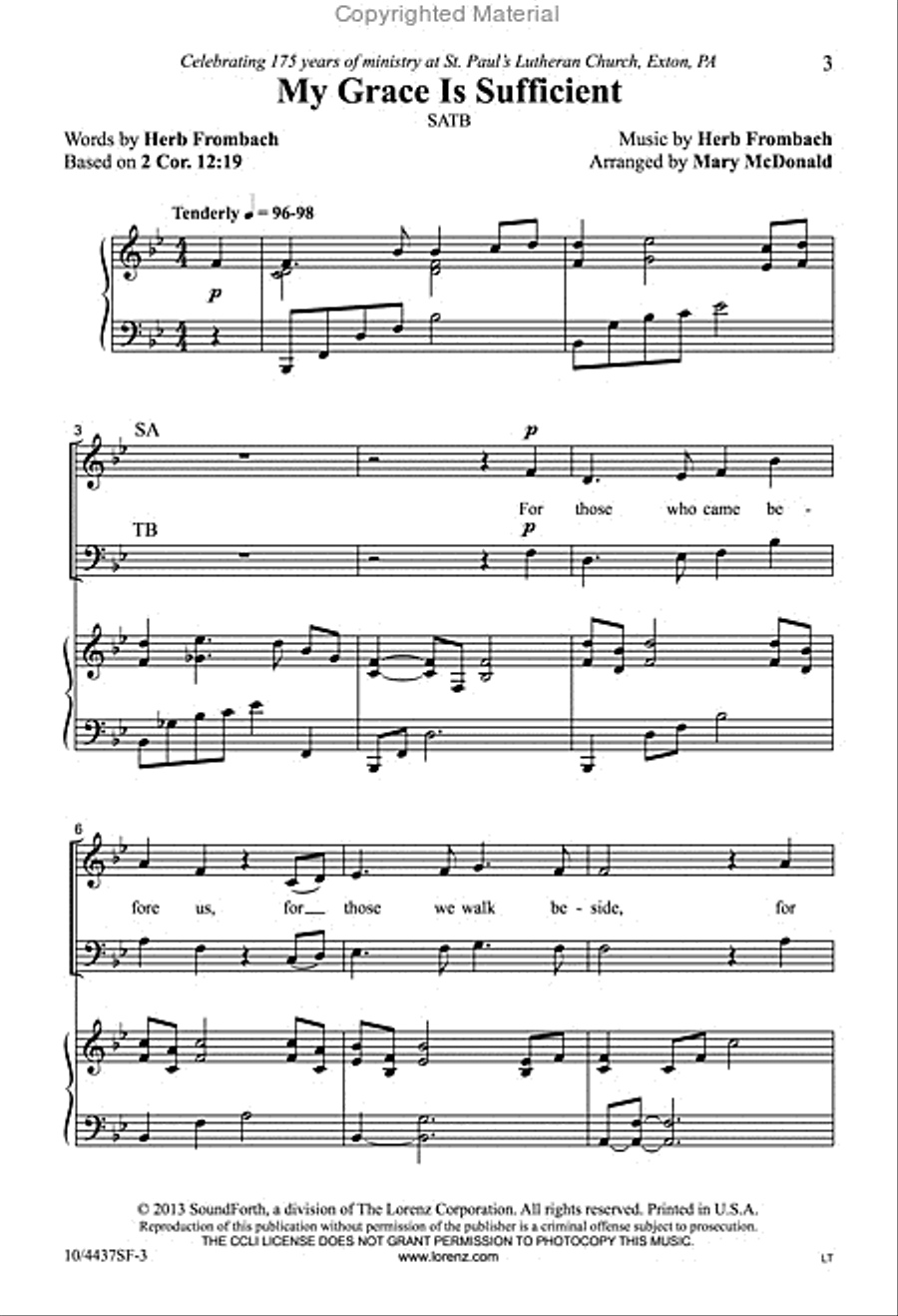 My Grace Is Sufficient 4-Part scores gallery preview page 2
