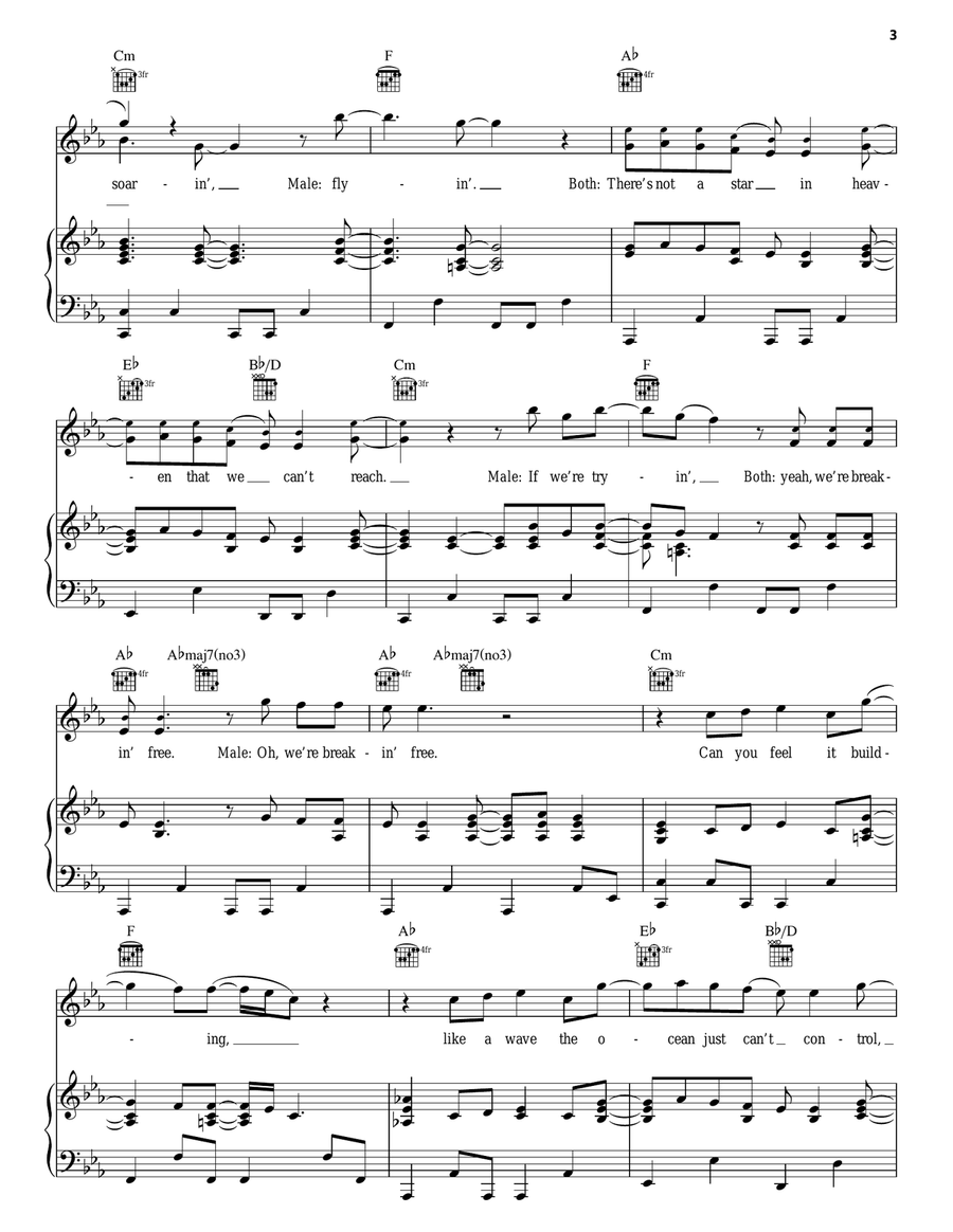 Breaking Free (from High School Musical) Piano, Vocal, Guitar scores gallery preview page 3