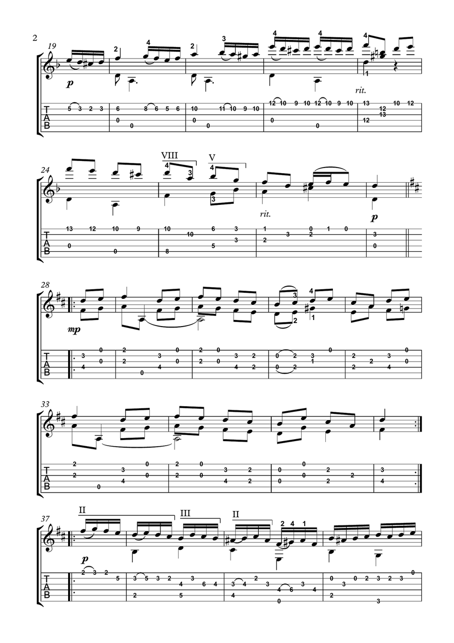 Rondo alla turca classical guitar solo Acoustic Guitar scores gallery preview page 2
