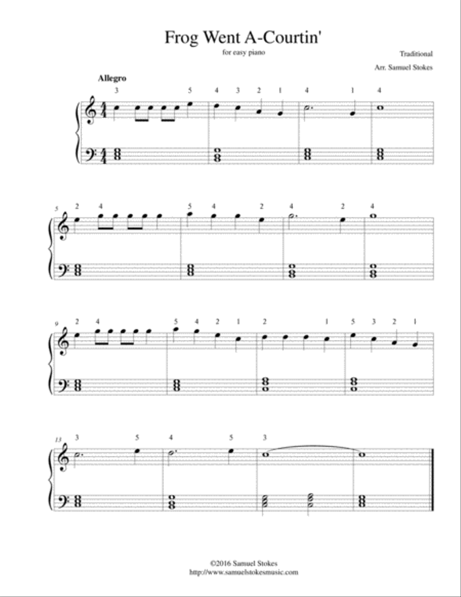 Frog Went A-Courtin' - for easy piano (aka Froggy/Froggie Went A-Courtin') Piano Method scores gallery preview page 1