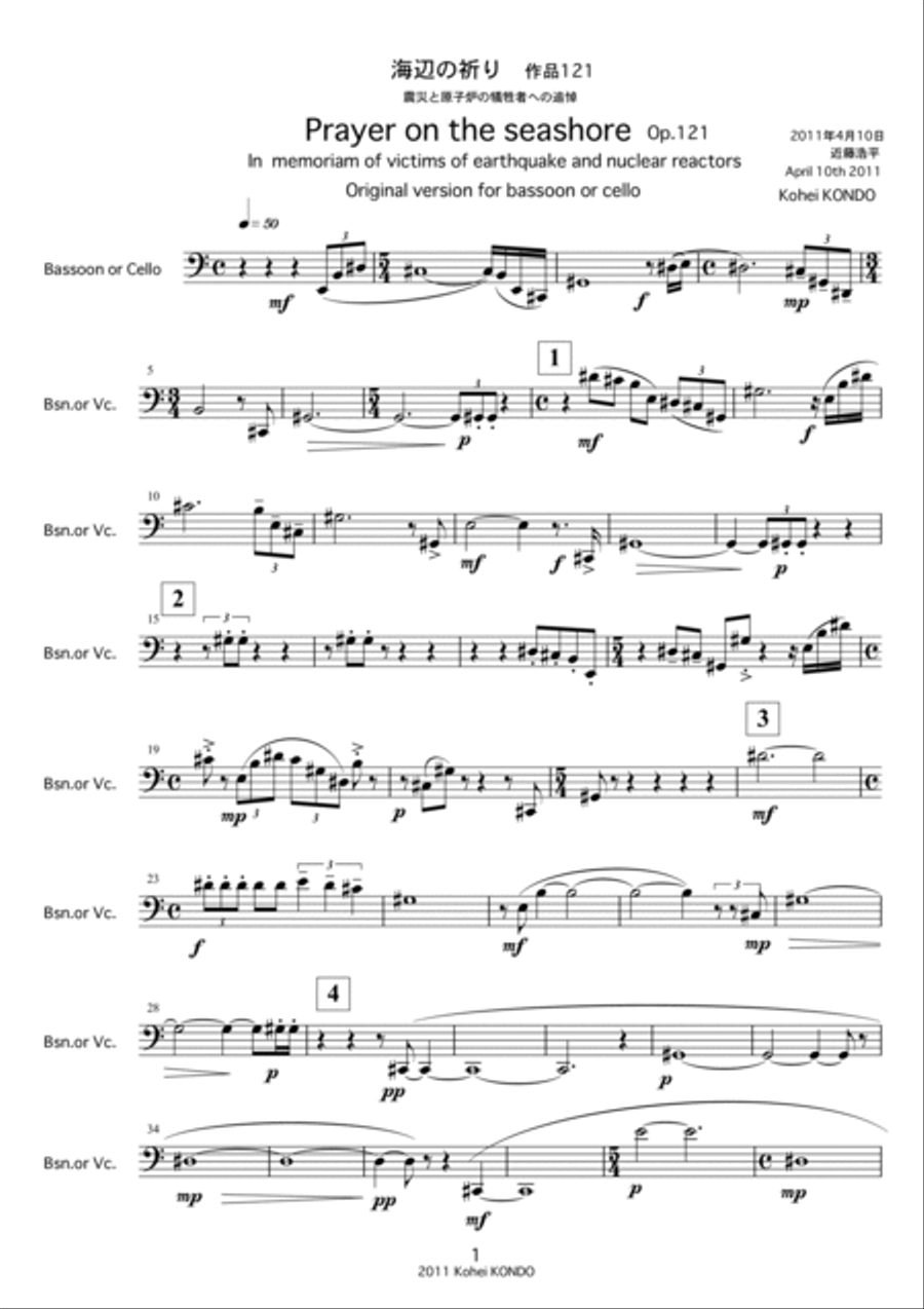 Prayer on the seashore ~In memoriam of victims of the earthquake and the nuclear reactors op.121a ( Bassoon Solo scores gallery preview page 2