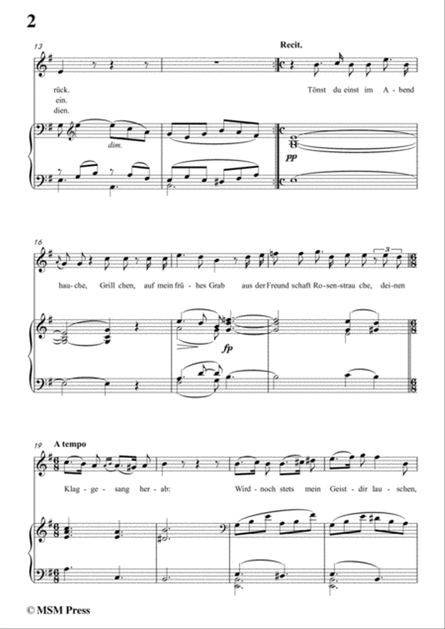 Schubert-Der Abend,in e minor,for Voice&Piano Voice scores gallery preview page 4