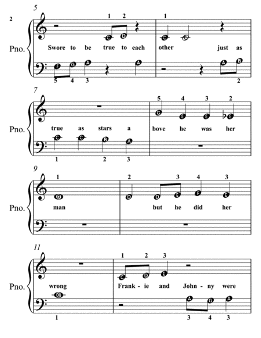 Frankie and Johnny Beginner Piano Sheet Music Easy Piano scores gallery preview page 3