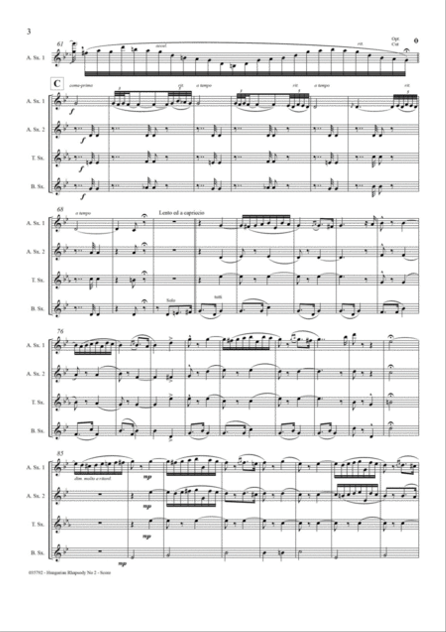 HUNGARIAN RHAPSODY NO 2 – SAXOPHONE QUARTET Saxophone Quartet scores gallery preview page 4