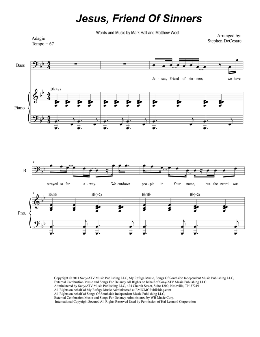Jesus, Friend Of Sinners Piano, Vocal scores gallery preview page 1