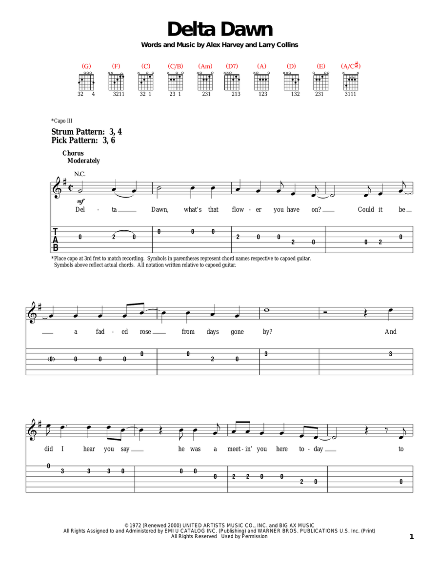 Delta Dawn Acoustic Guitar scores gallery preview page 1