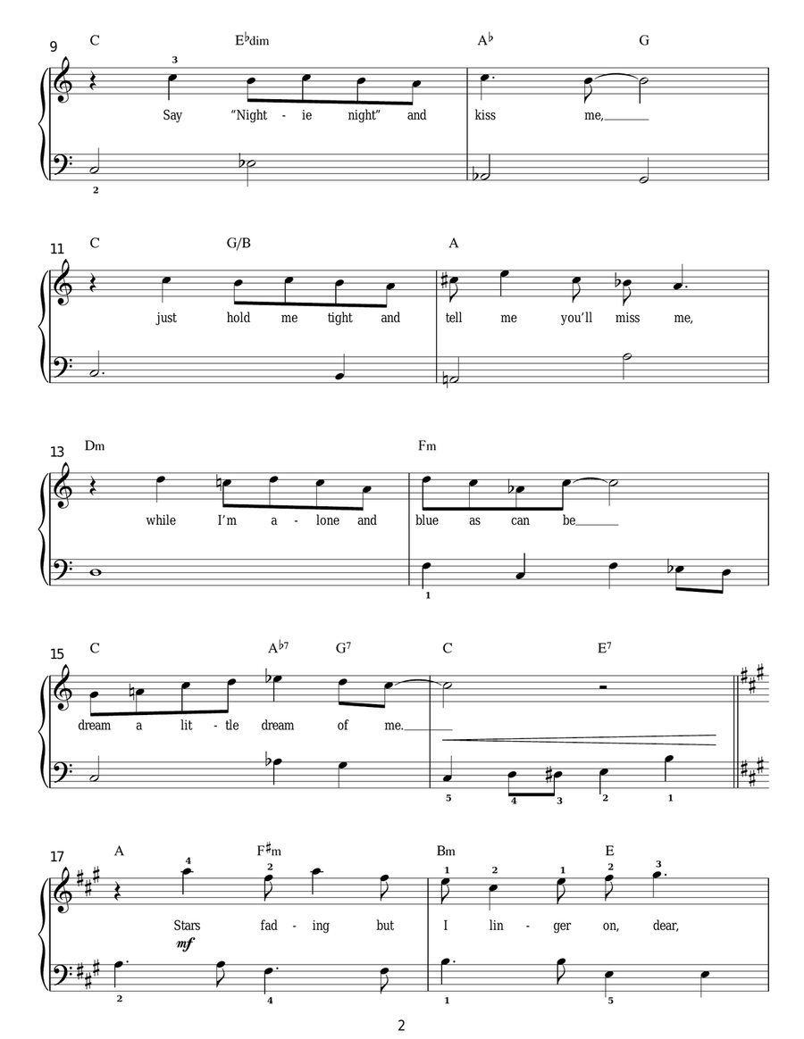 Dream A Little Dream Of Me Easy Piano scores gallery preview page 2