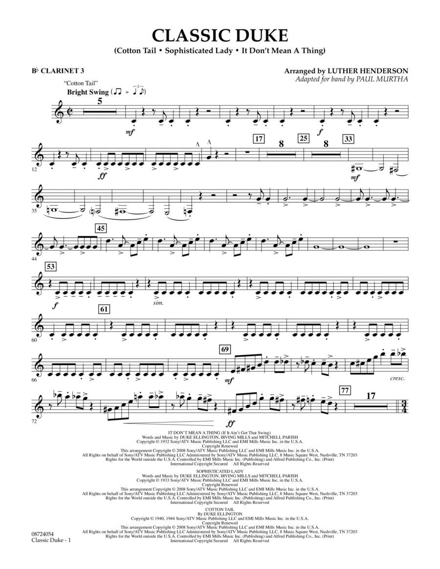 Classic Duke - Bb Clarinet 3 Concert Band scores gallery preview page 1