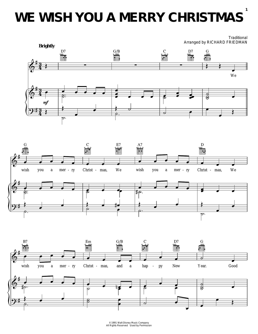 We Wish You A Merry Christmas Piano, Vocal, Guitar scores gallery preview page 1