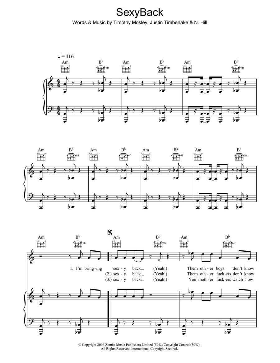 SexyBack SexyBack Piano, Vocal, Guitar scores gallery preview page 1
