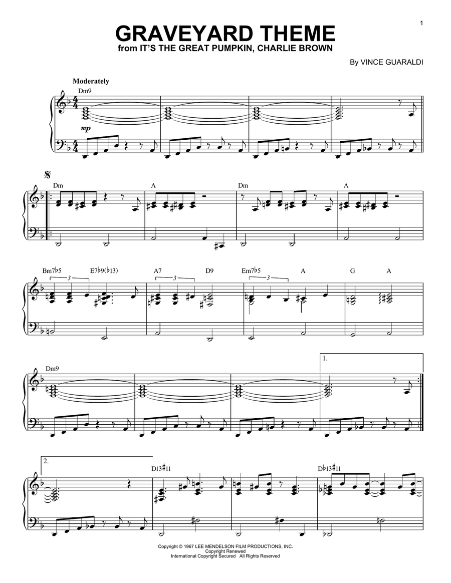 Graveyard Theme (from It's The Great Pumpkin, Charlie Brown) Piano Solo scores gallery preview page 1