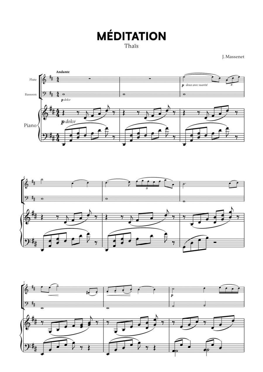 Book cover for Jules Massenet - Thaïs Meditation (for Flute, Bassoon and Piano)