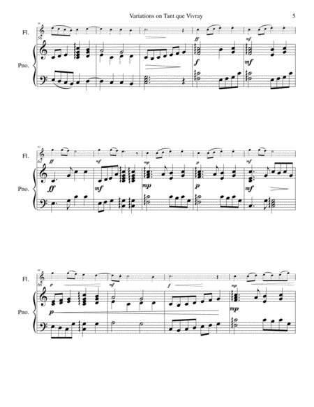 Variations on Tant que vivray (as long as I live) for flute and piano image number null