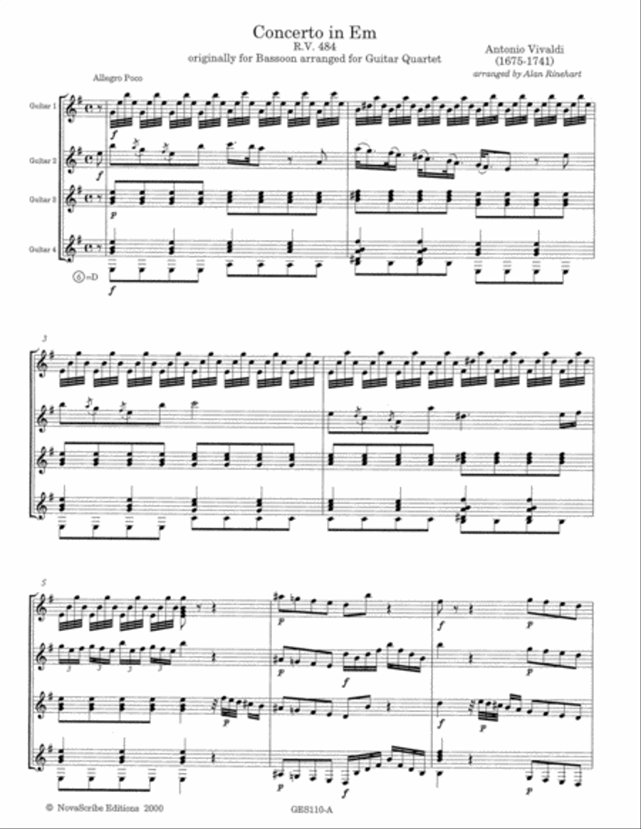 Concerto in Em (for bassoon and strings) R. V. 484 arranged for guitar quartet Small Ensemble scores gallery preview page 3