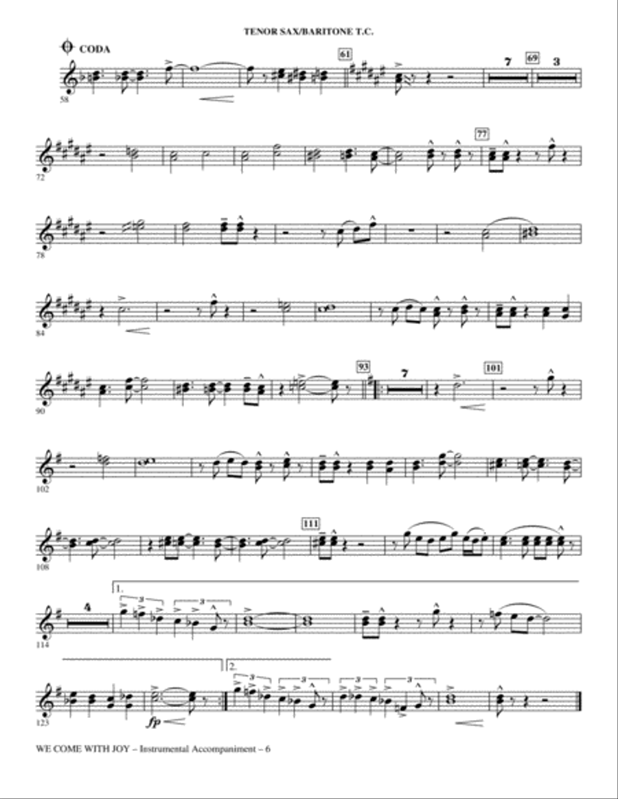 We Come With Joy Orchestration - Bb Tenor Sax/Bar. TC (Trb 1,2) Choir scores gallery preview page 6