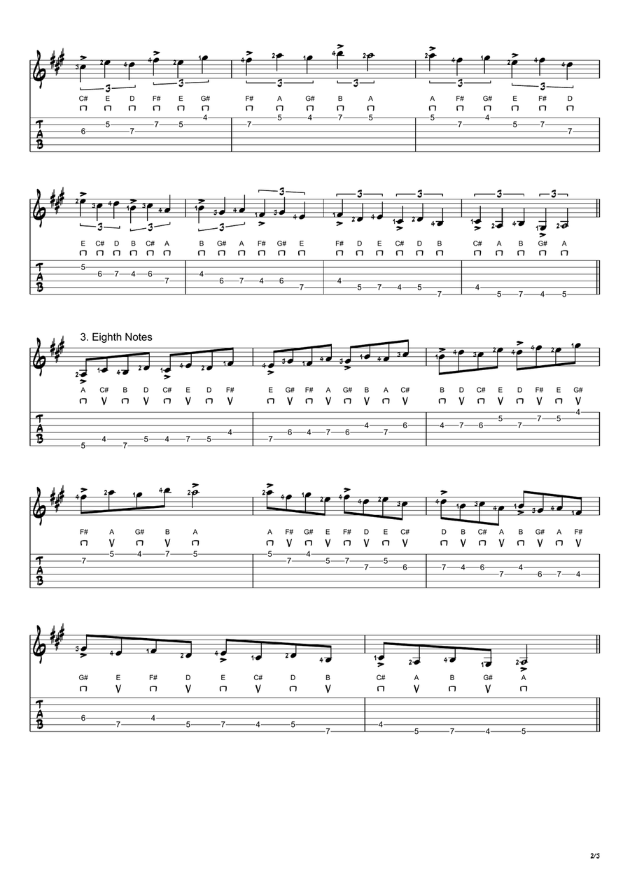A Major Scale Exercises - Ascending and Descending in 3rds Acoustic Guitar scores gallery preview page 2