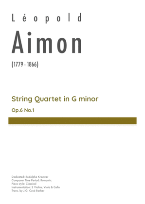 Book cover for Aimon - String Quartet in G minor, Op.6 No.1