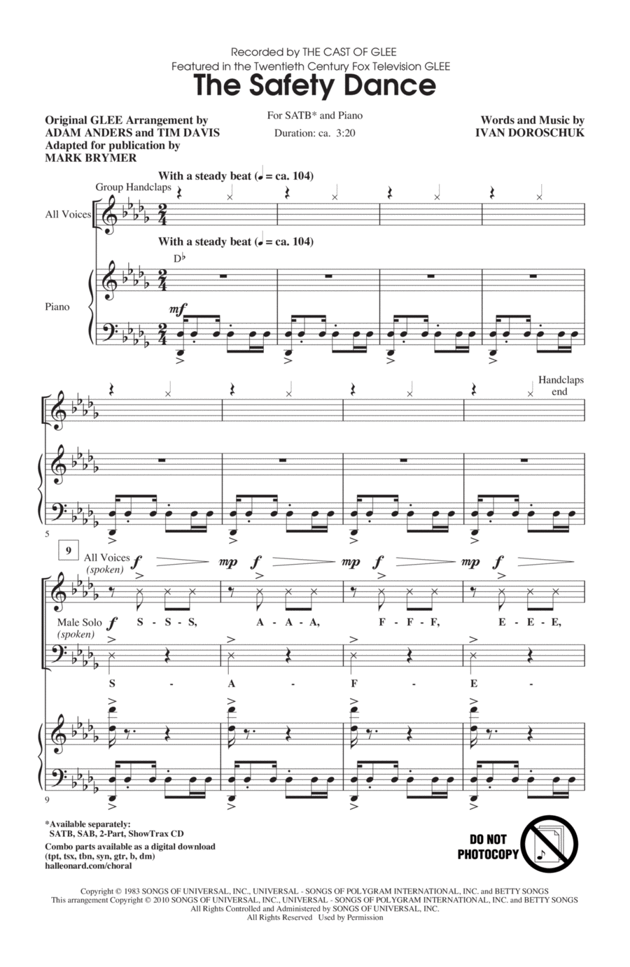 The Safety Dance 4-Part scores gallery preview page 1