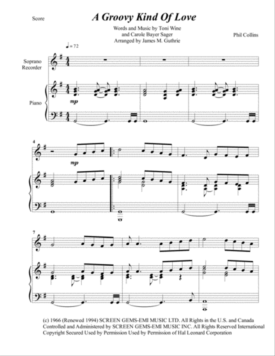 A Groovy Kind Of Love Piano scores gallery preview page 1