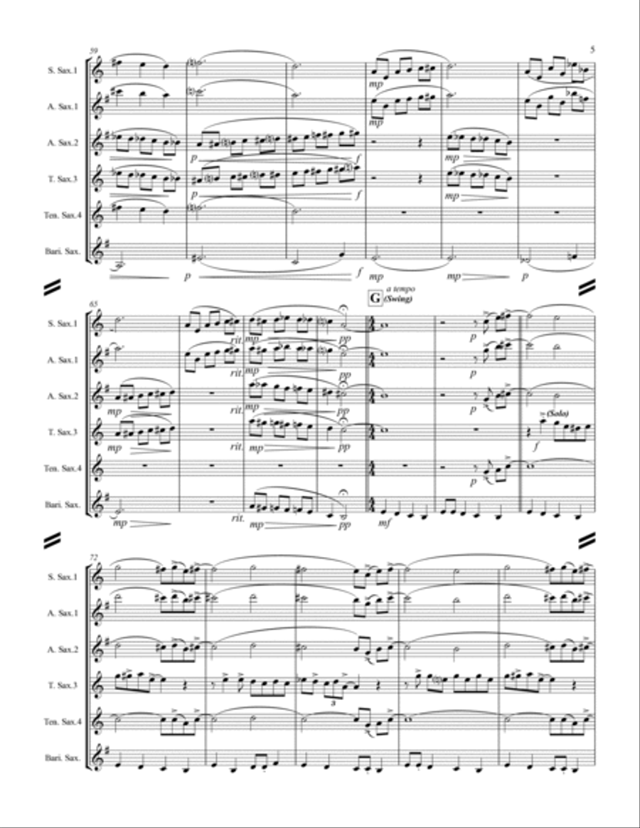 Smoke On The Water Saxophone Quintet scores gallery preview page 6