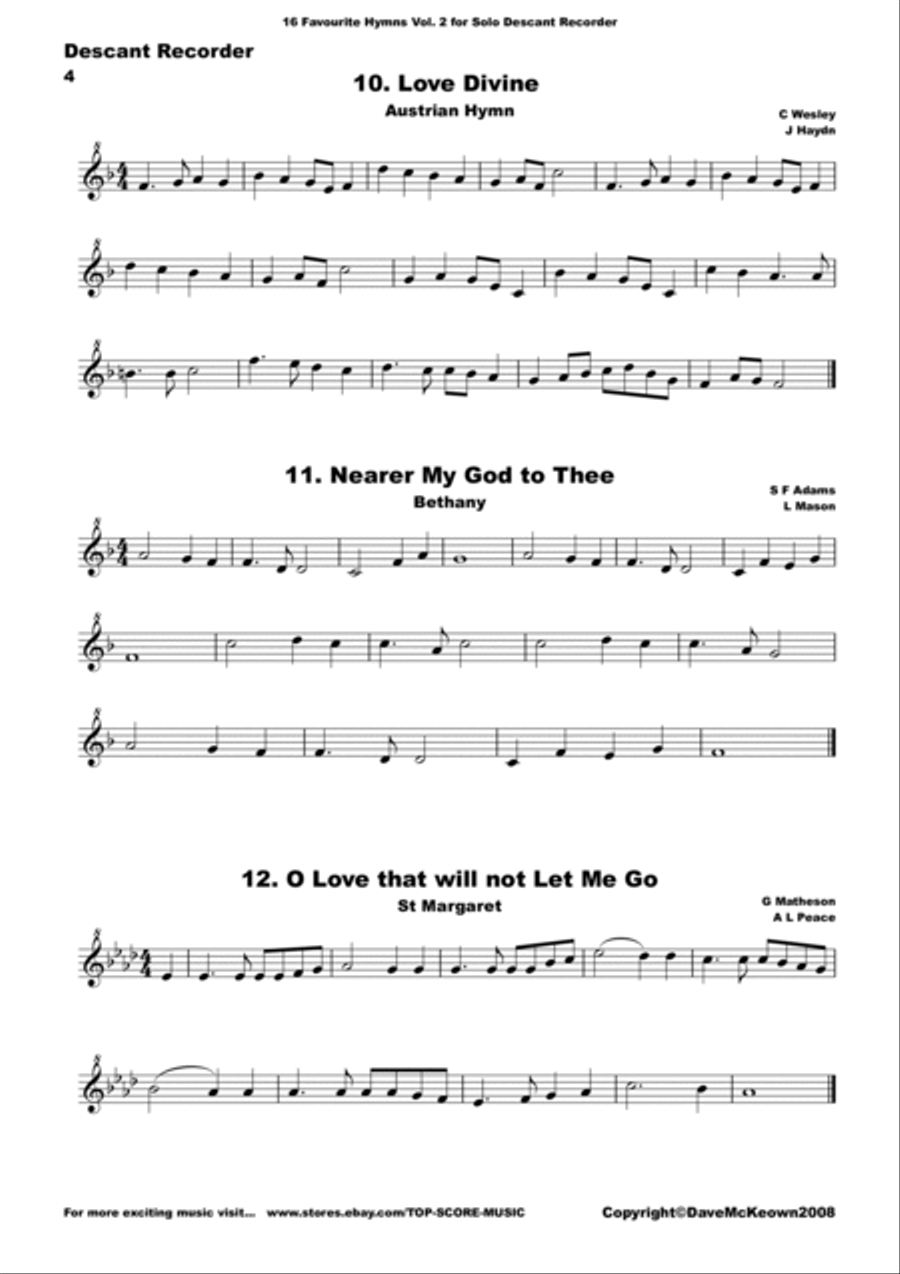 16 Favourite Hymns Vol.2 for solo Descant or Soprano Recorder Soprano Recorder scores gallery preview page 4