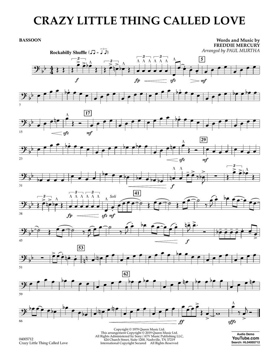 Crazy Little Thing Called Love (arr. Paul Murtha) - Bassoon Concert Band scores gallery preview page 1